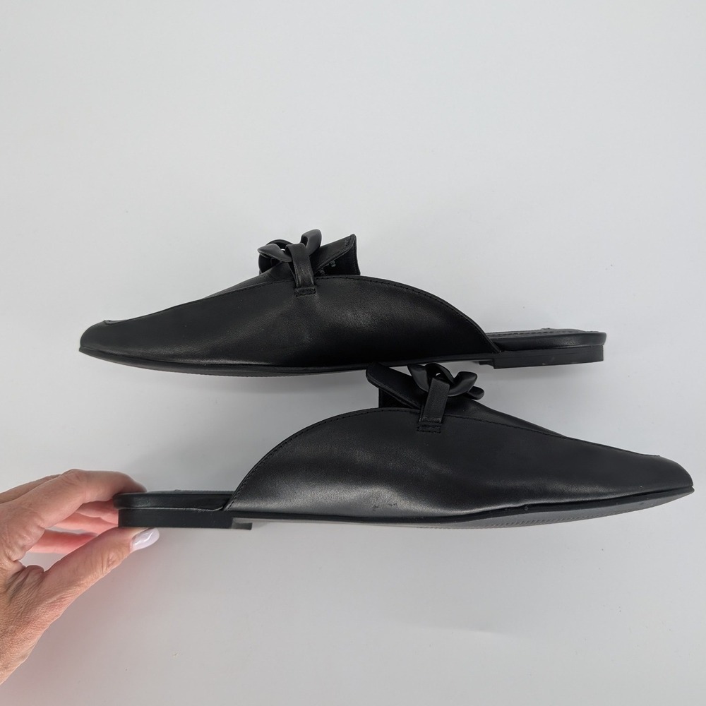 Steve Madden Fleur Mule Women 9M Black Leather Pointed Toe Chain Flat Chic Edgy - Picture 7 of 10
